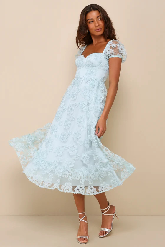 Notable Elegance Mint Mesh Floral Applique Bustier Midi Dress | Lulus