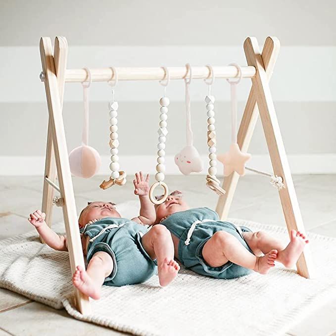 funny supply Wooden Baby Gym with 6 Gym Toys Foldable Baby Play Gym Frame Activity Center Hanging... | Amazon (US)