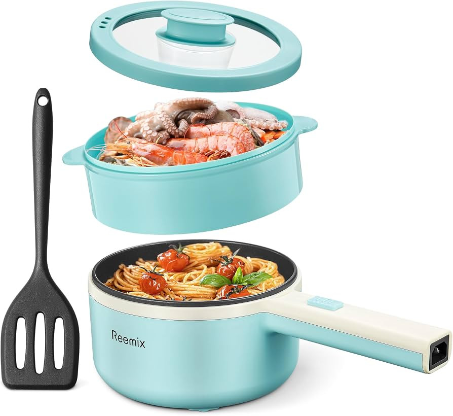 Hot Pot Electric With Steamer, 1.6L Ramen Cooker Non-Stick Saut\u00e9 Pan | Amazon (US)