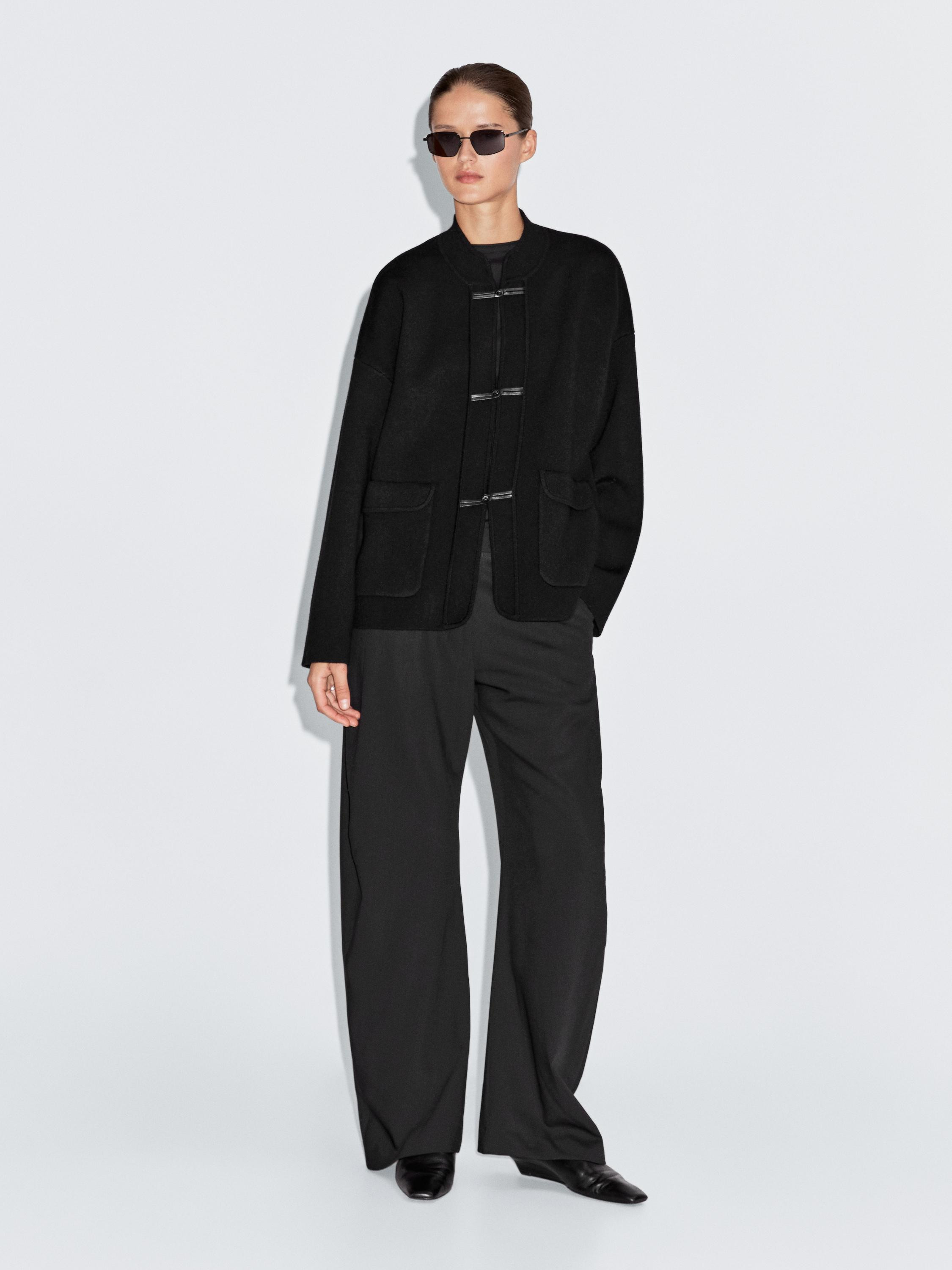 Wool blend knit cardigan with stand collar | Massimo Dutti UK