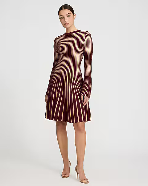 Striped Crew Neck Bell Sleeve Sweater Mini Dress | Express