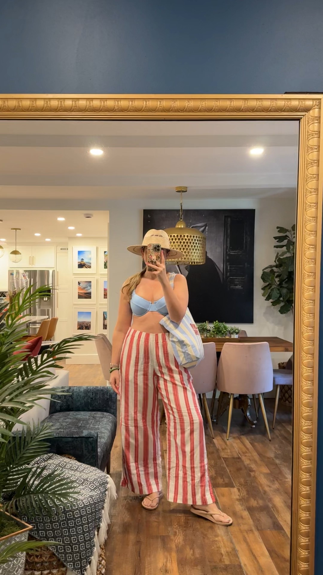 Red white and blue vacation outfit, swimsuit cover up, linen pants! Vetchy swimsuit wearing a large on top, xl on bottom - true to size, very stretchy, doesn’t dig in. Striped wide leg beach pants wearing a large - they’re a little big in the waist. 

#LTKSeasonal #LTKSwim #LTKMidsize