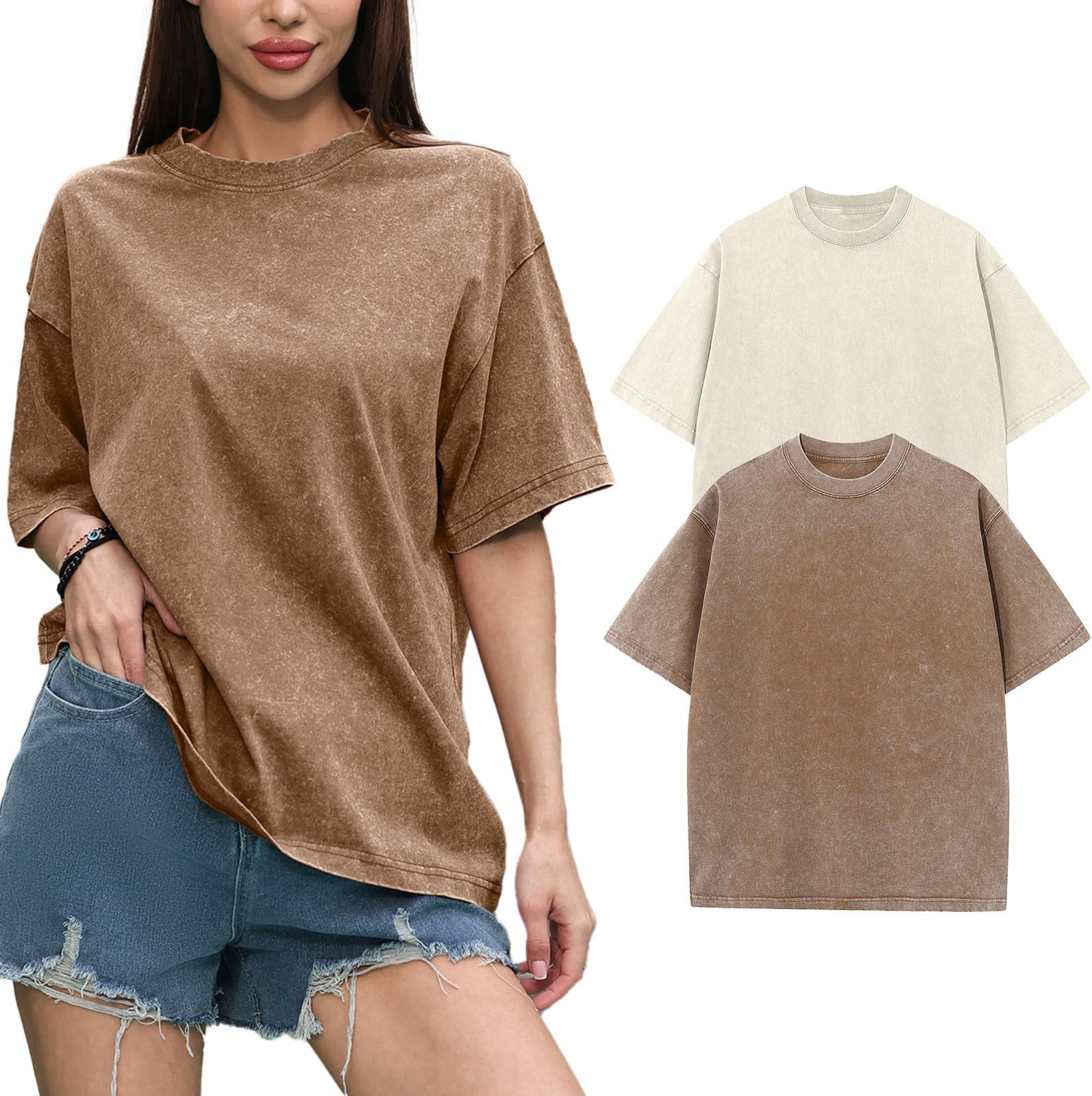 3 Pcs Oversized T shirts for Women Casual Vintage Baggy Boxy Short Sleeve Cotton Tee Shirts Loose... | Amazon (US)