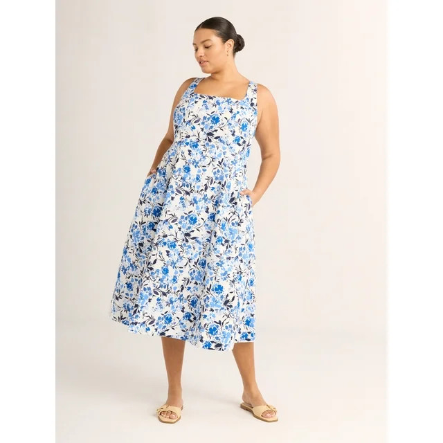 Free Assembly Women's and Women's Plus Sleeveless Square Neck Cotton Midi Dress, Sizes XS-4X | Walmart (US)