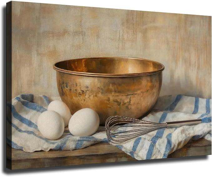 Vintage Kitchen Wall Art, Rustic Baking Wall Decor, Antique Copper Bowl Painting, French Country ... | Amazon (US)