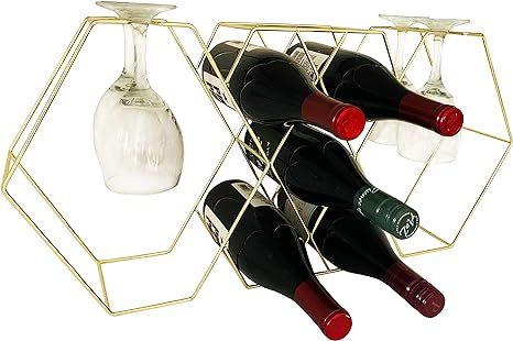 Golden Wine and Glass Rack, Tabletop Wine Rack, Countertop Wine Rack, Wine Bottle Holder, Holds B... | Amazon (US)