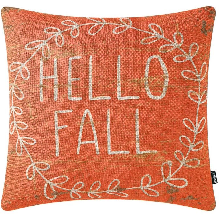 TRENDIN Retro Orange Hello Fall Wreath Throw Pillow Cover 18x18 Inches Farmhouse Autumn Cushion C... | Walmart (US)
