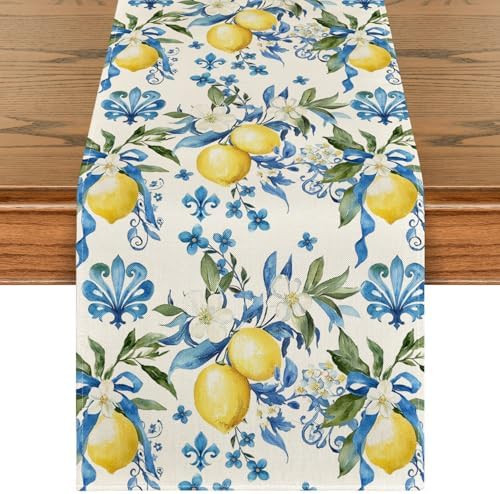 Artoid Mode Blue Lemon Iris Summer Table Runner, Seasonal Spring Kitchen Dining Table Decor for H... | Amazon (US)