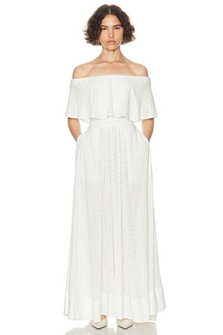 Helsa Petite Eyelet Garden Midi Dress in White - White. Size XS (also in S). | FWRD 