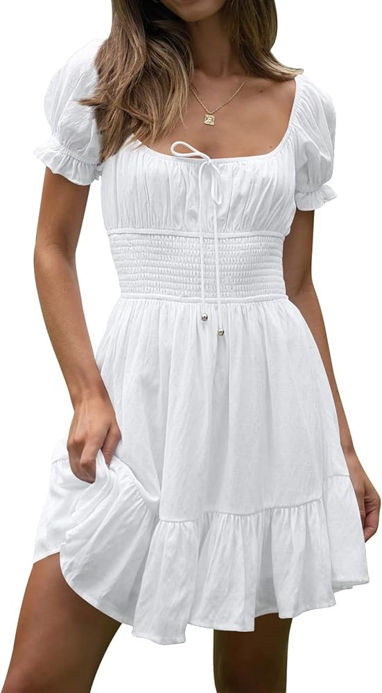LILLUSORY Women's Square Neck Cottagecore Mini Dresses 2023 Summer Puff Sleeve Sundress A Line Ca... | Amazon (US)