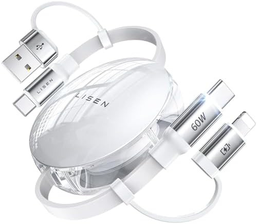 LISEN 5-in-1 Fast Charging Retractable Cable for iPhone, iPad, Samsung - 60W Charger with USB-C/A... | Amazon (US)