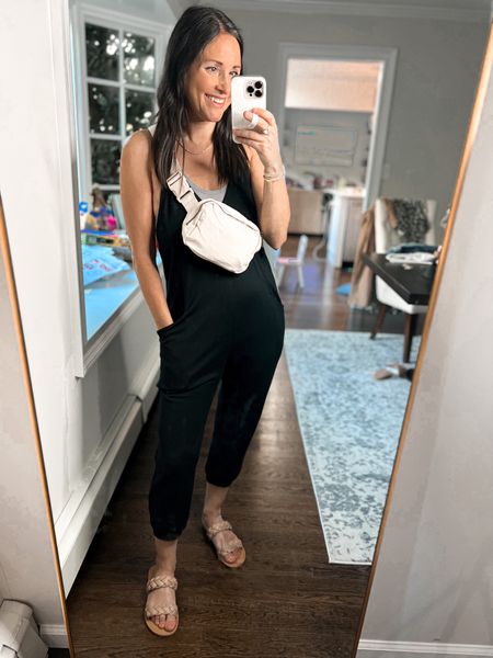 Petite friendly jumpsuit with best FP lookalike tank! 

Jumpsuit size small 
Tanks pack of 3 M/L 
Sandals sized down one

#LTKFind #LTKunder50 #LTKtravel