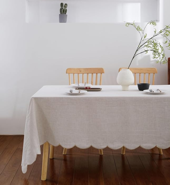 100% French Flax Linen Scalloped Embroidery Rectangle Tablecloths 120Lx60W Inch for Dinners, Part... | Amazon (US)