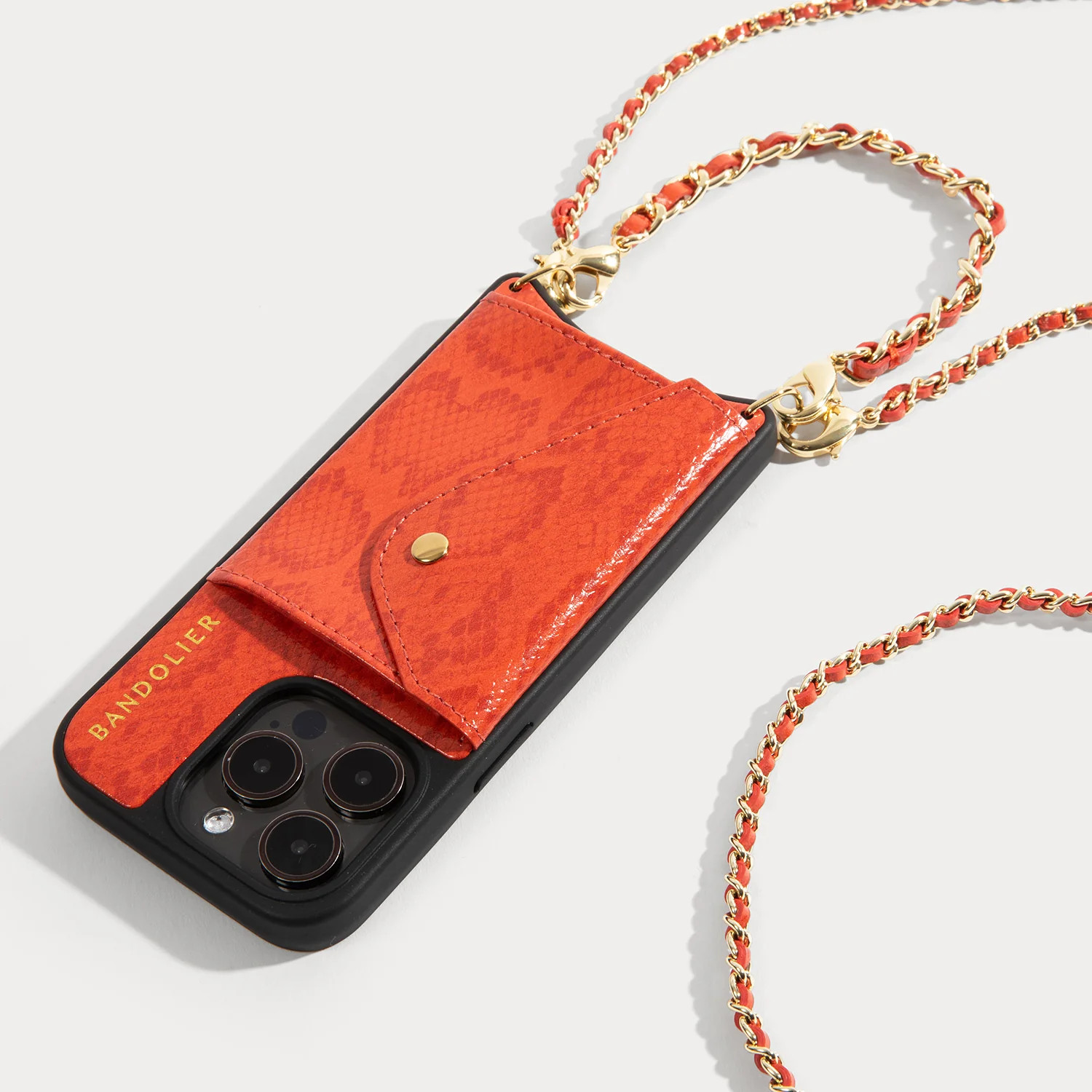 Lily Crossbody iPhone Case Set - Orange Snake/Gold | Bandolier