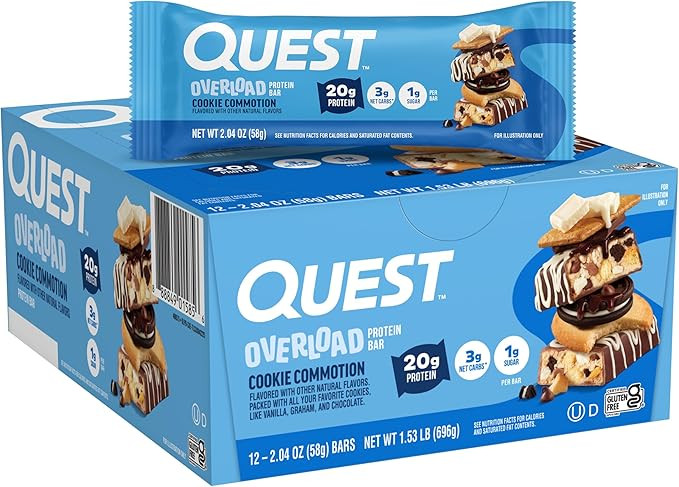 Quest Nutrition Overload Protein Bars, Cookie Commotion, 20g Protein, 1g Sugar, 3g Net Carbs, Glu... | Amazon (US)
