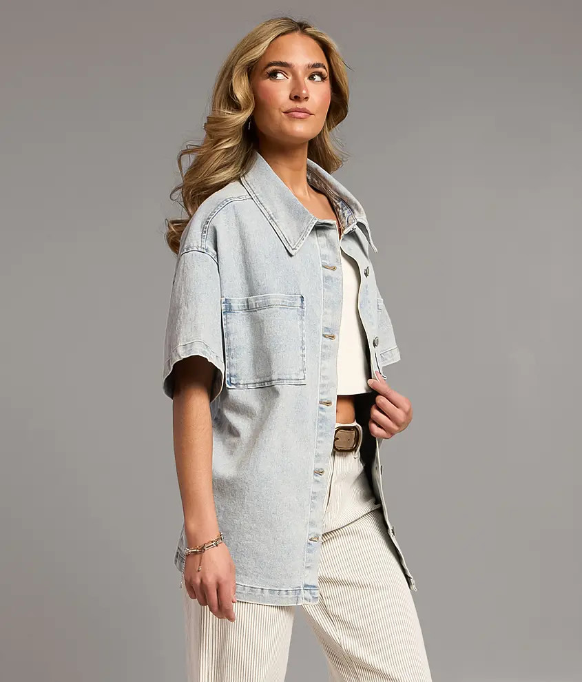 Washed Denim Stretch Shirt | Buckle