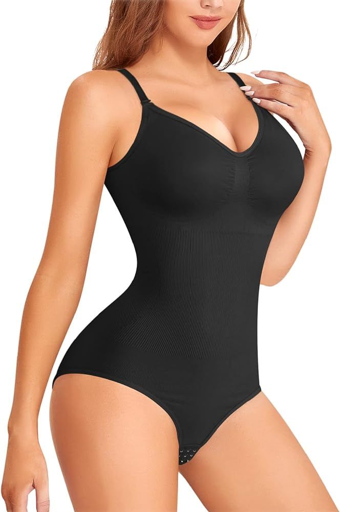 Nebility Women Waist Trainer Bodysuit Slim Full Body Shapewear Seamless Round Neck Jumpsuits Tummy C | Amazon (US)