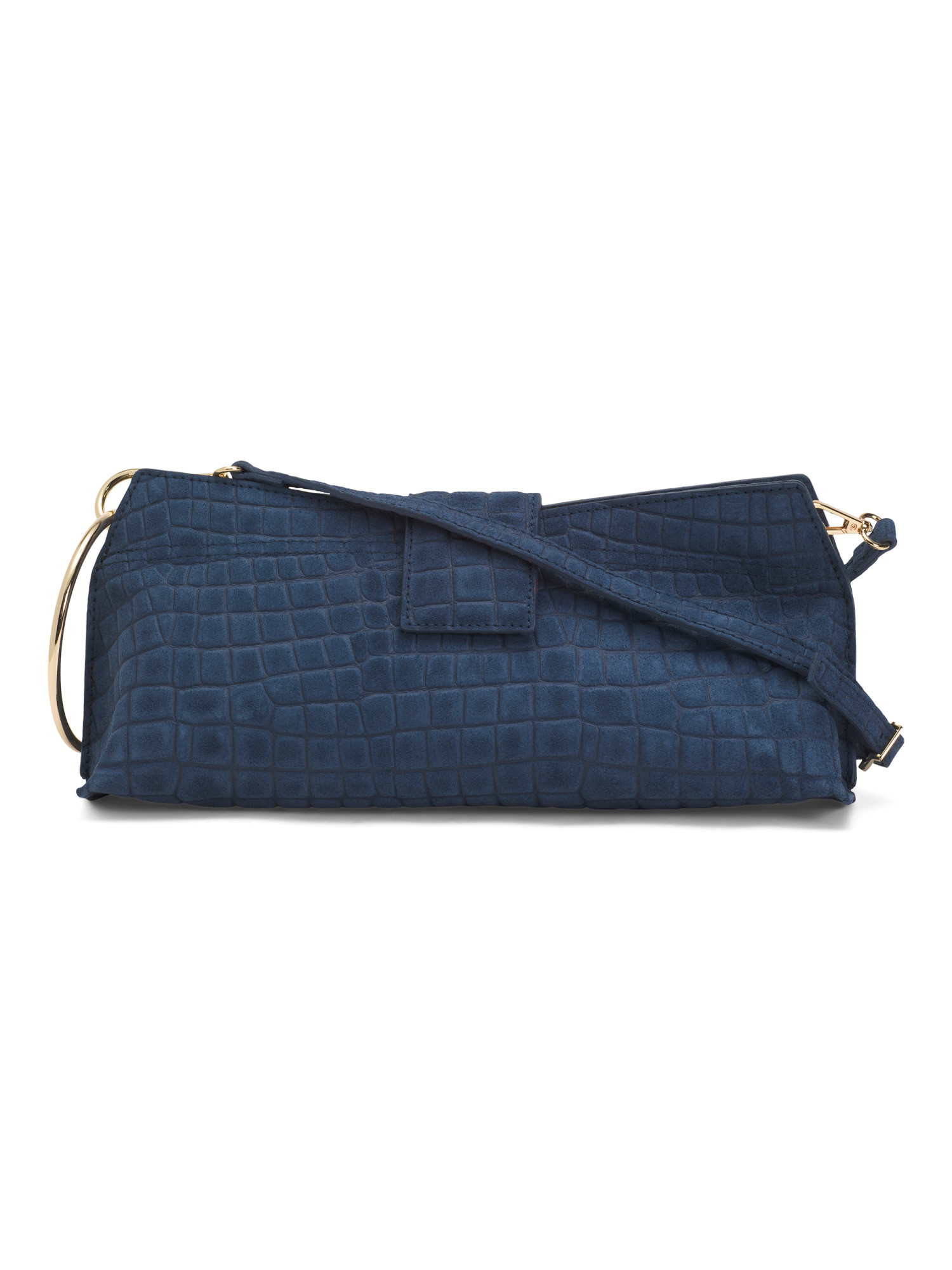 Made In Italy Suede Ring Handle East West Crocodile Clutch | TJ Maxx