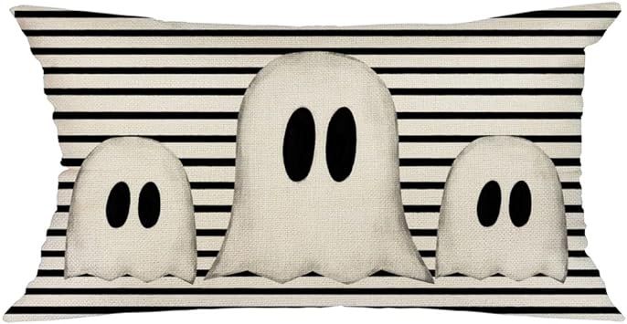 GEEORY Halloween Pillow Cover 12x20 inch Ghost Striped Lumbar Pillow Cover for Fall Halloween Dec... | Amazon (US)