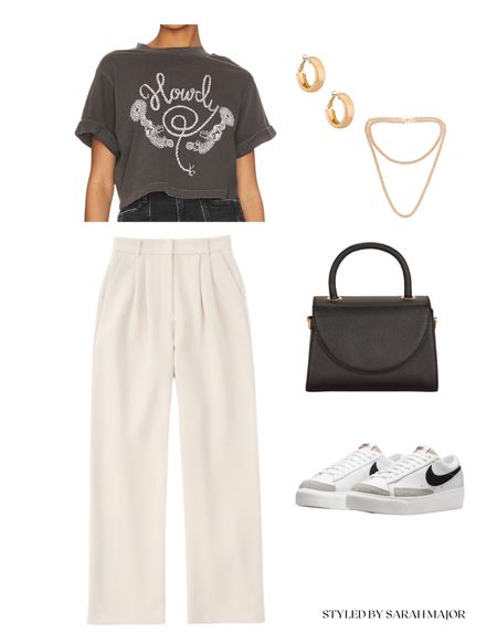 neutral cool girl style inspo, outfit ideas, style guide, styling ideas, abercrombie trousers, revolve style