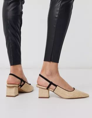 ASOS DESIGN Steele slingback block heels in natural weave | ASOS (Global)