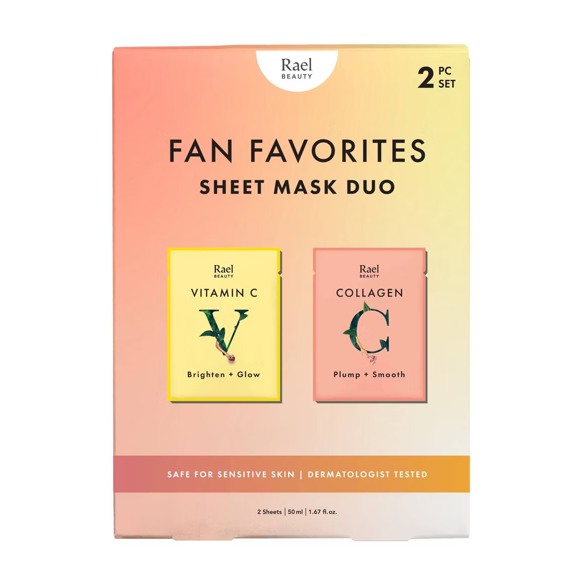 Rael Beauty Fan Favorites Collagen & Vitamin C Facial Sheet Mask Set - 2ct | Target