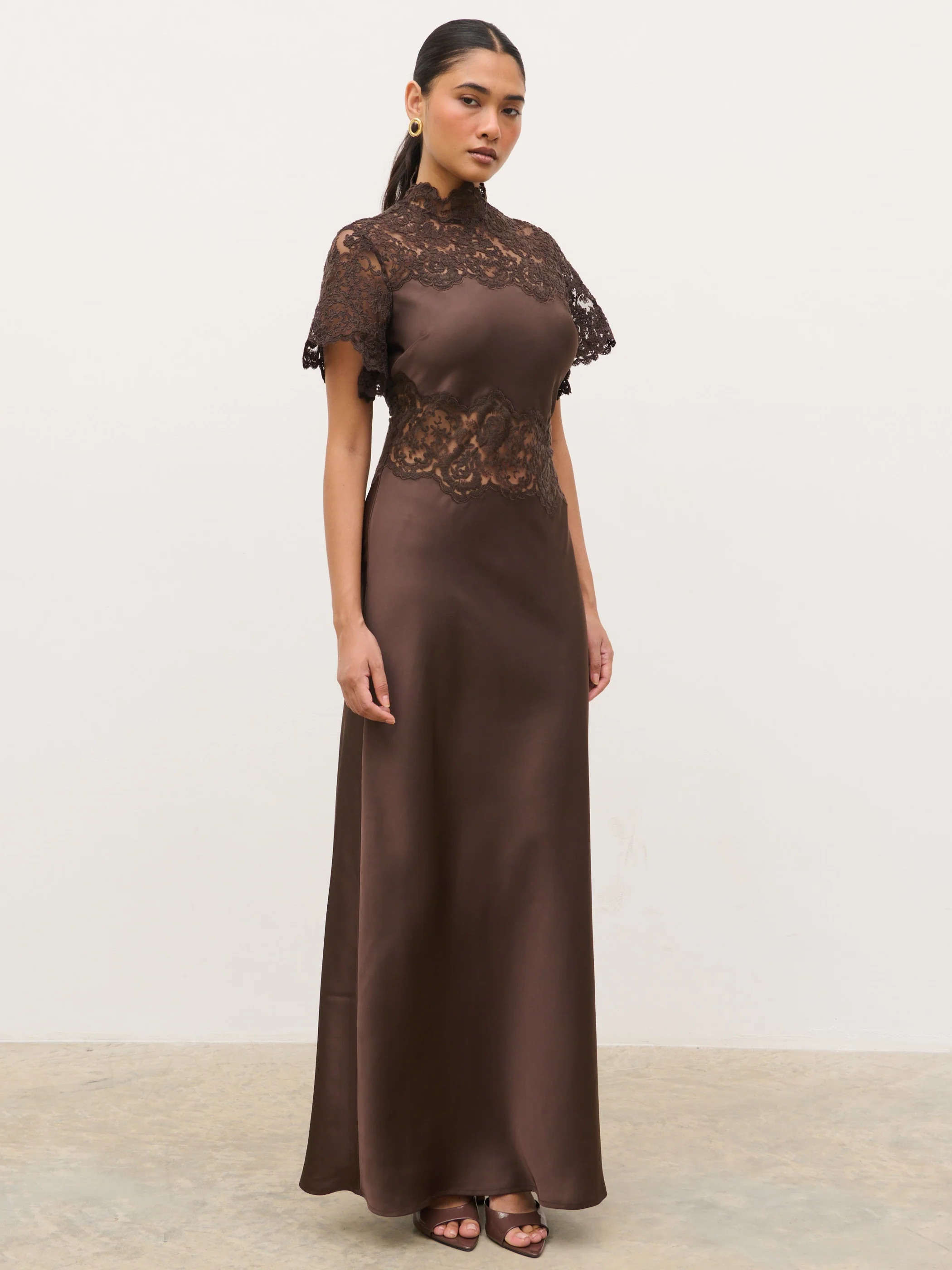 Ayla Lace Maxi Dress - Brown | Pretty Lavish (UK)
