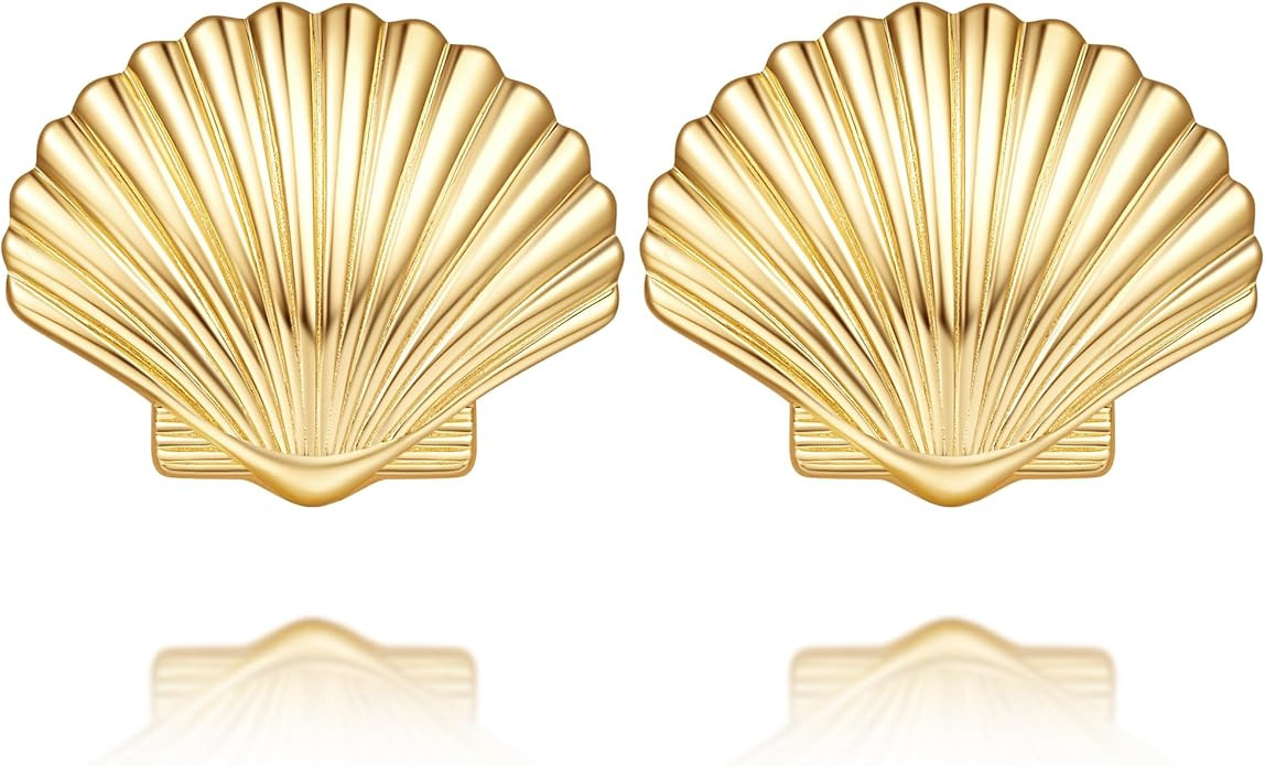 Gold Earrings for Women 14K Gold Studs Earrings for Women Stud Shell Earring for Womens Studs Rea... | Amazon (US)