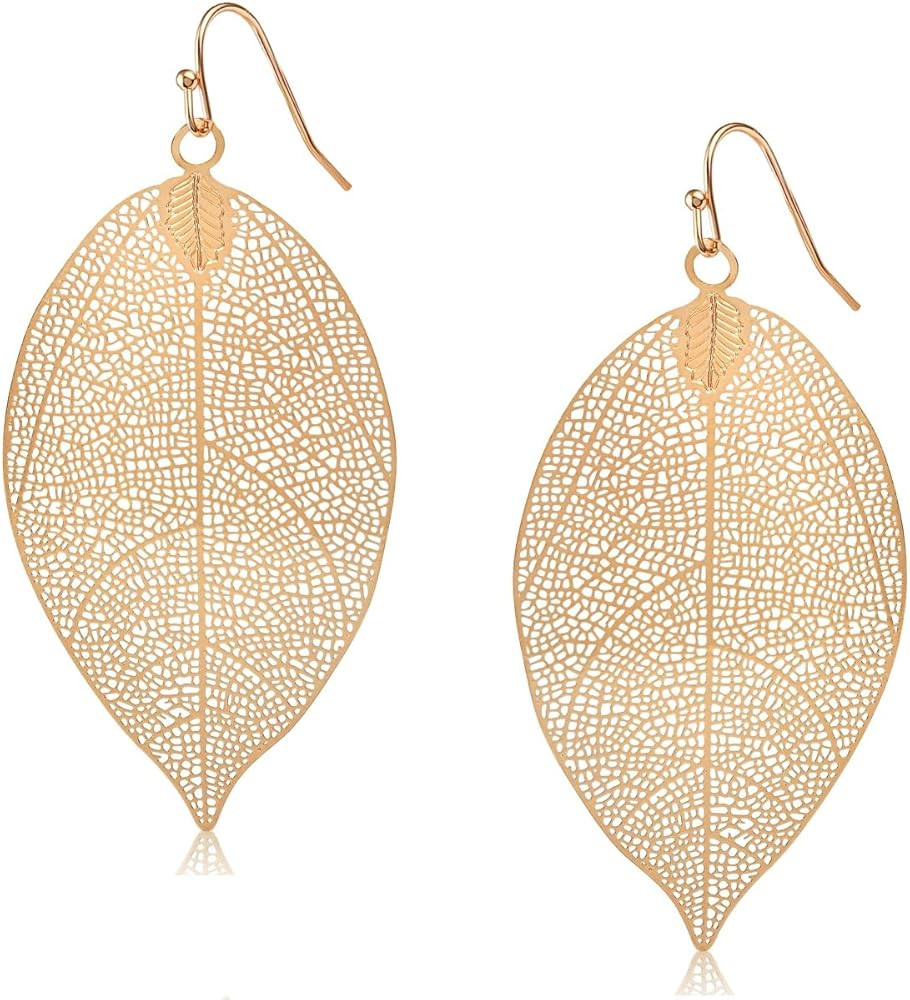 Humble Chic Big Filigree Leaf Earrings for Women - Lightweight Cutout Oversized Drop Dangles - Bo... | Amazon (US)