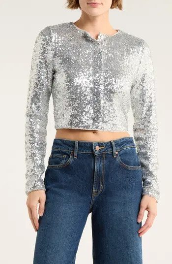 Good American Cluster Sequin Crop Cardigan | Nordstromrack | Nordstrom Rack