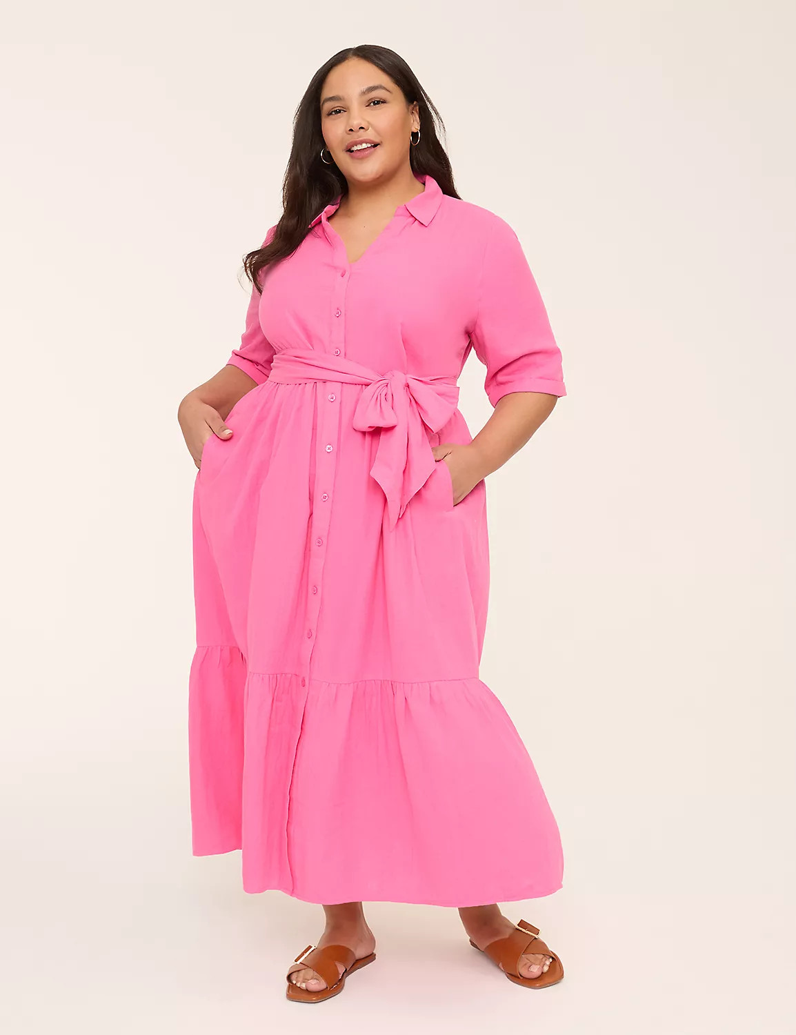 Tie-Waist Button-Front Maxi Dress | Lane Bryant (US)