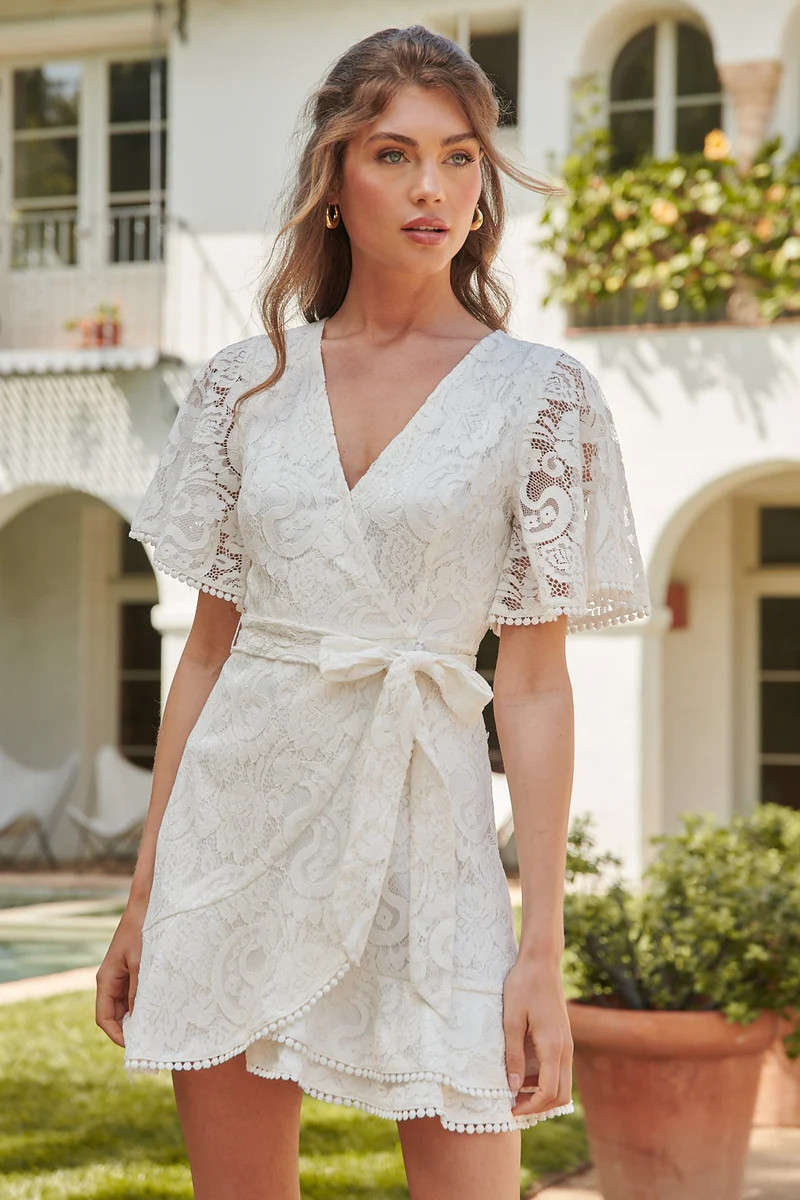 Le Lune Faux Wrap Lace Dress | Sugarlips