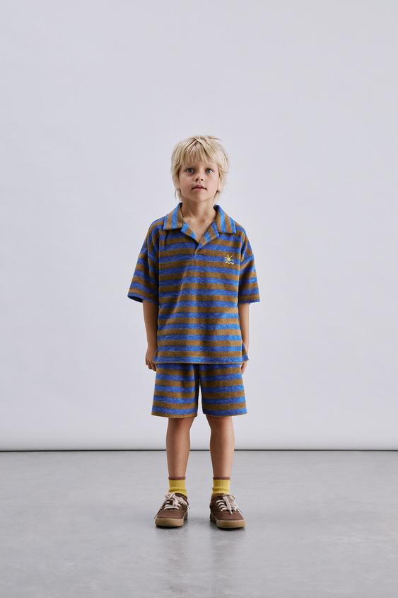Zara - Striped Terrycloth Polo And Bermuda Set - Yellow - 5 Years (43,3 Inches) - Kids | Zara US