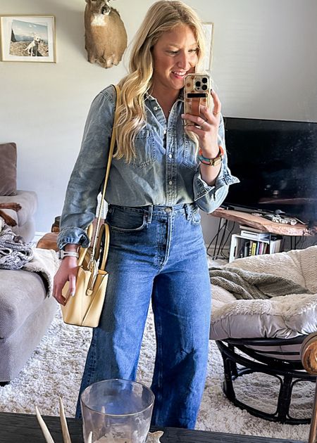 TREND ALERT 🚨 Denim on Denim is here to stay!!

Wearing a large in this chambray shirt and my true size 28 in these jeans 👖 Both are amazing quality!

#LTKstyletip #LTKSeasonal #LTKshoecrush