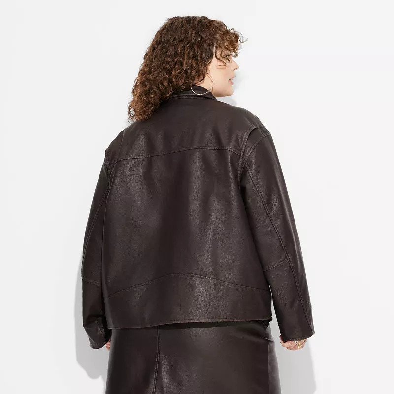 Women's Faux Leather Oversized Bomber Jacket | Target