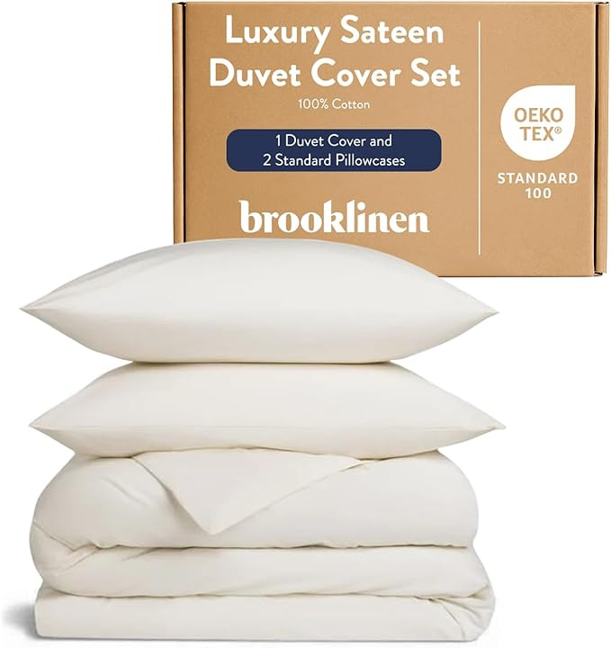 Brooklinen Luxury Sateen Duvet Cover Set - 100% Cotton, Full/Queen Size in Cream - Includes 1 Duv... | Amazon (US)