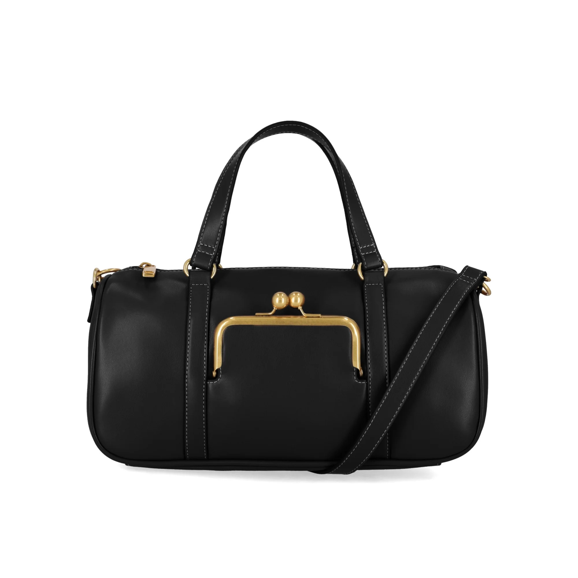 Free Assembly Women's Faux Leather Frame Satchel Handbag, Black | Walmart (US)