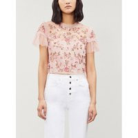NEEDLE AND THREAD Ladies Rose Pink Carnation Sequin Tulle Cropped Top, Size: 4 | Selfridges