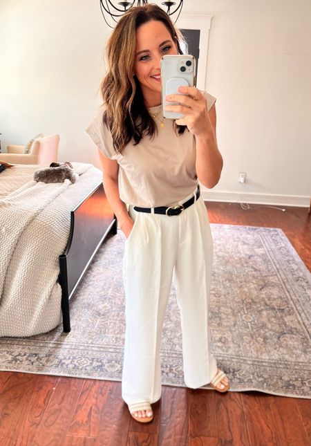The perfect $10 tee from Target! 
Amazon trouser pants 
Classy spring outfit inspo! 

#LTKworkwear #LTKstyletip #LTKfindsunder50