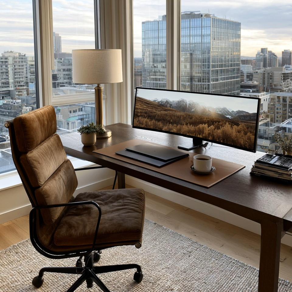 This is what a modern work-from-home setup should feel like. Clean, intentional, and built for focus.

Start with a simple wooden desk. No drawers, no bulk, just a beautiful surface that keeps your mind clear and your space uncluttered. As our work becomes more digital, the need for heavy, storage-filled desks disappears. Simplicity is the new productivity.

Add an ultra-wide screen, a true productivity upgrade. It allows you to work across multiple windows effortlessly, keeping everything in front of you without breaking your flow. It’s one of those small changes that completely transforms how you work.

Comfort matters just as much. A well-designed, comfortable chair isn’t optional, it’s essential when you’re spending hours in your space. And a soft table lamp brings in that warm, focused lighting for early mornings or late evenings.

Your home office is no longer just a corner. It’s where ideas are built, decisions are made, and your best work happens.

Create it with intention. #homeoffice #desksetup 

 #LTKHome #LTKMens