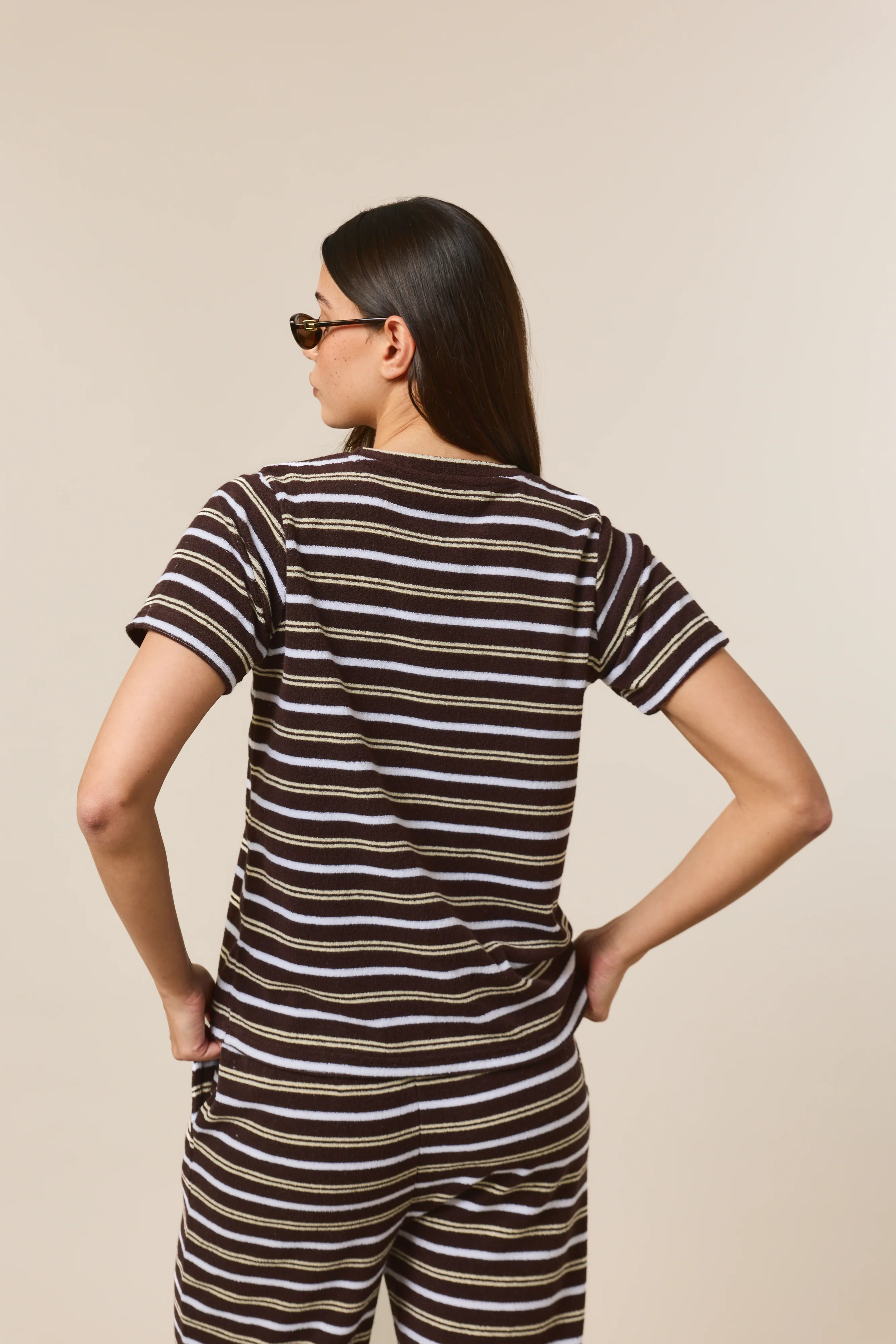 Towelling Stripe Short Sleeve T-Shirt - Espresso | Reasn