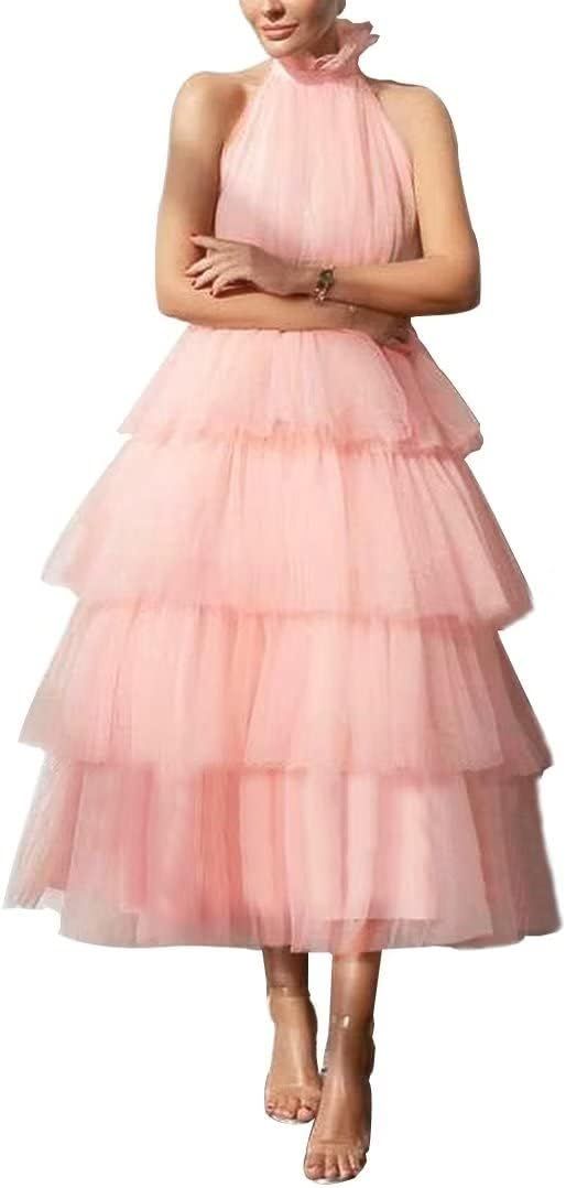 WDBFY Women‘s Tiered Tulle Prom Dresses Halter Homecoming Dress Evening Party Gowns | Amazon (US)