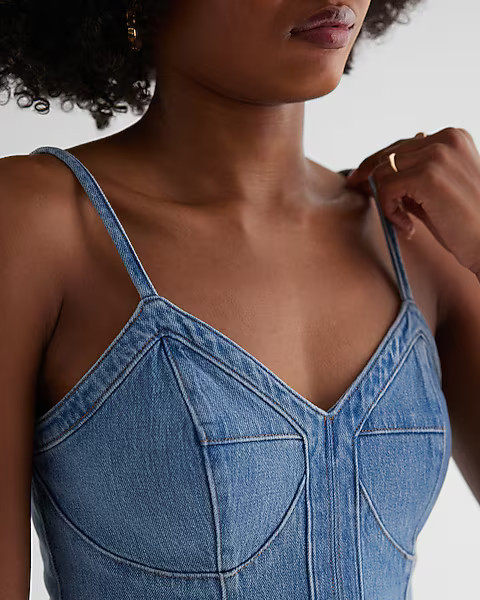 Denim Cropped Corset Top | Express