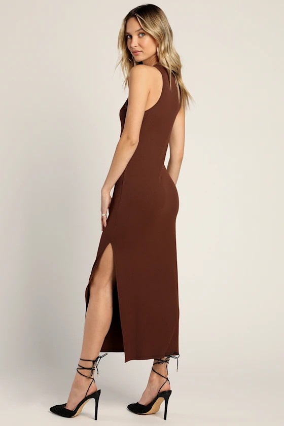 Simply Wonderful Brown Ribbed Bodycon Midi Dress | Lulus (US)