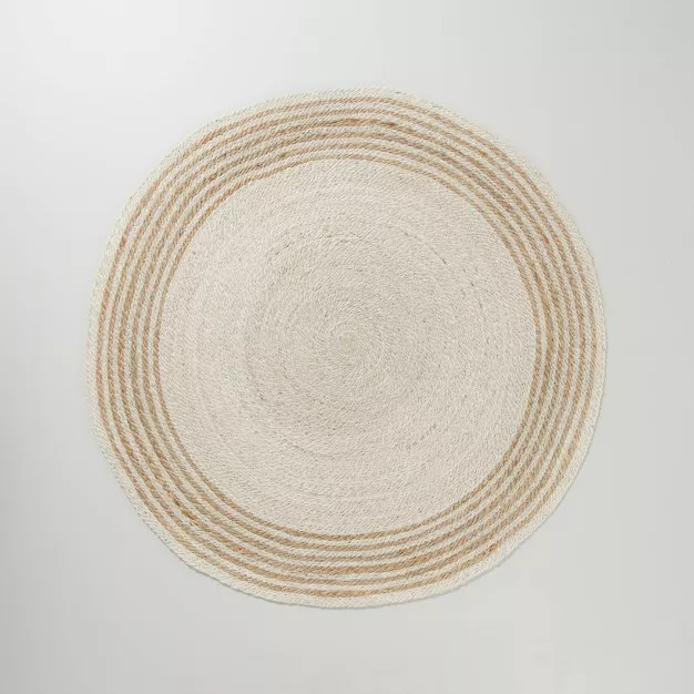 Round 6' Multi Stripe Braided Jute Area Rug Cream/Tan - Hearth & Hand™ with Magnolia | Target