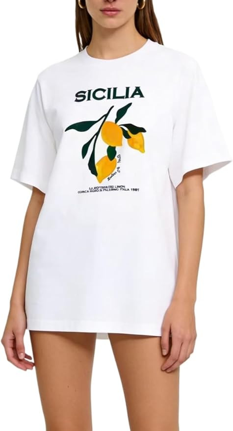 Cute Strawberry Beach Shirts Oversized Graphic Tees Women Short Sleeve Y2k Summer Tops 2000s Aest... | Amazon (US)
