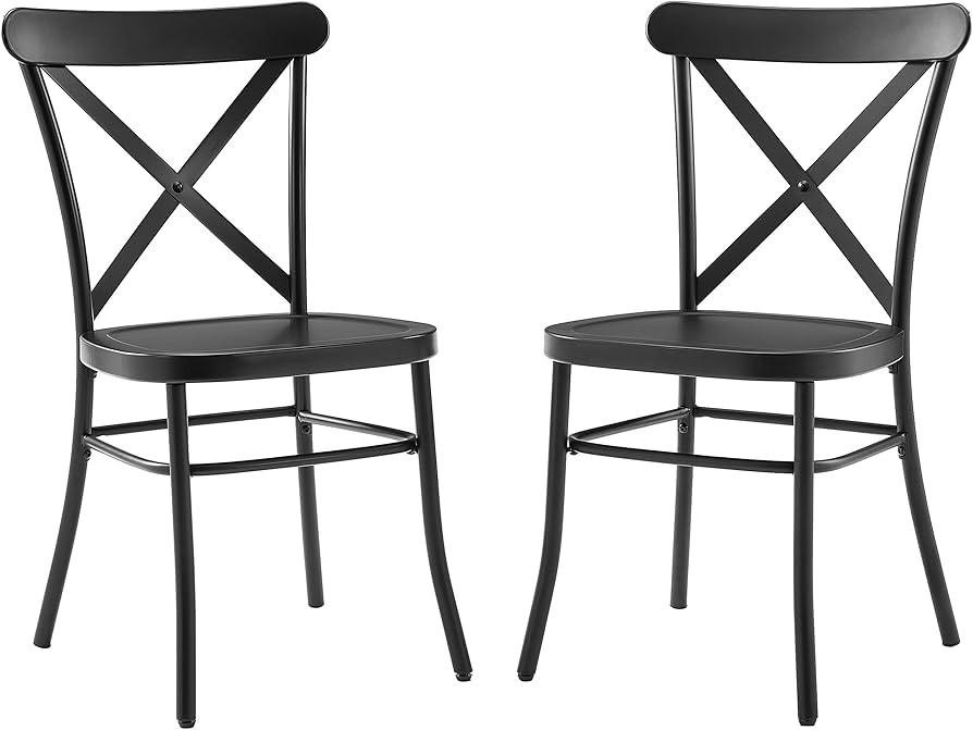 Crosley Furniture Camille Metal X Back Café Dining Chairs Set of 2, Matte Black | Amazon (US)