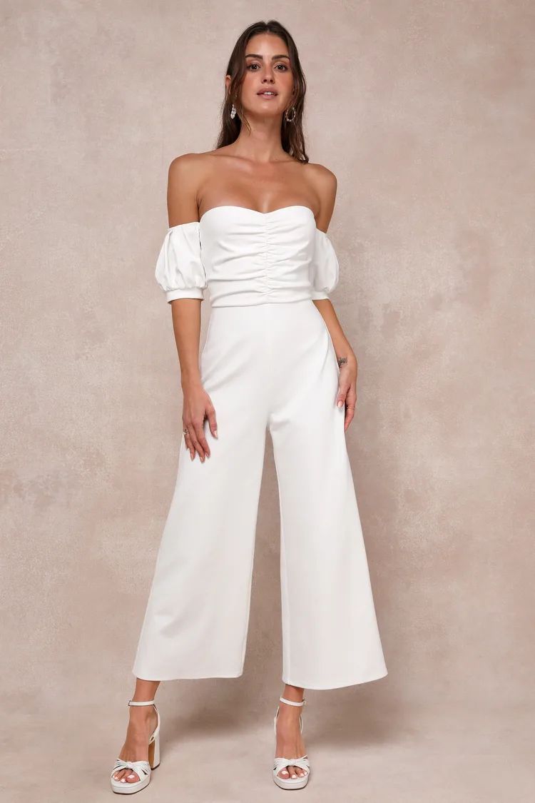 Impress Release White Off-the-Shoulder Puff Sleeve Jumpsuit | Lulus