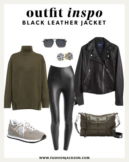 Black leather jacket outfit idea #falloutfit #fallfashion #leatherjacket #winteroutfit #winterfashion #athleisure #fauxleatherleggings #newbalance #sneakeroutfit #casualoutfit #weekendoutfit #madewell #closetstaple #outfitinspo #fashionjackson

#LTKunder50 #LTKunder100 #LTKstyletip