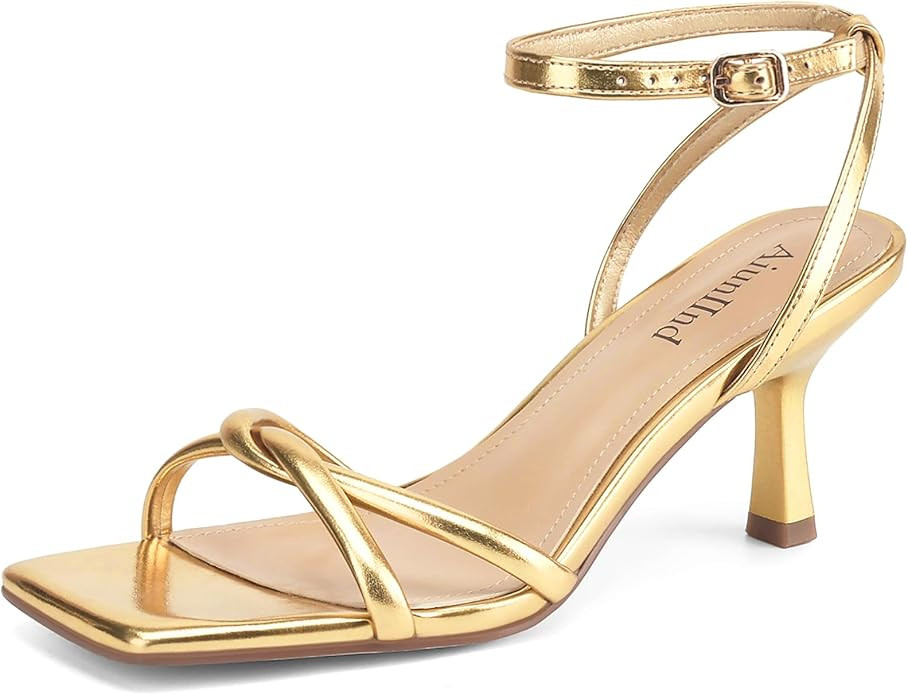 Women's Sandals Square Open Toe Kitten Heels Strappy Ankle Strap Sandals for Women Comfort Dress ... | Amazon (US)